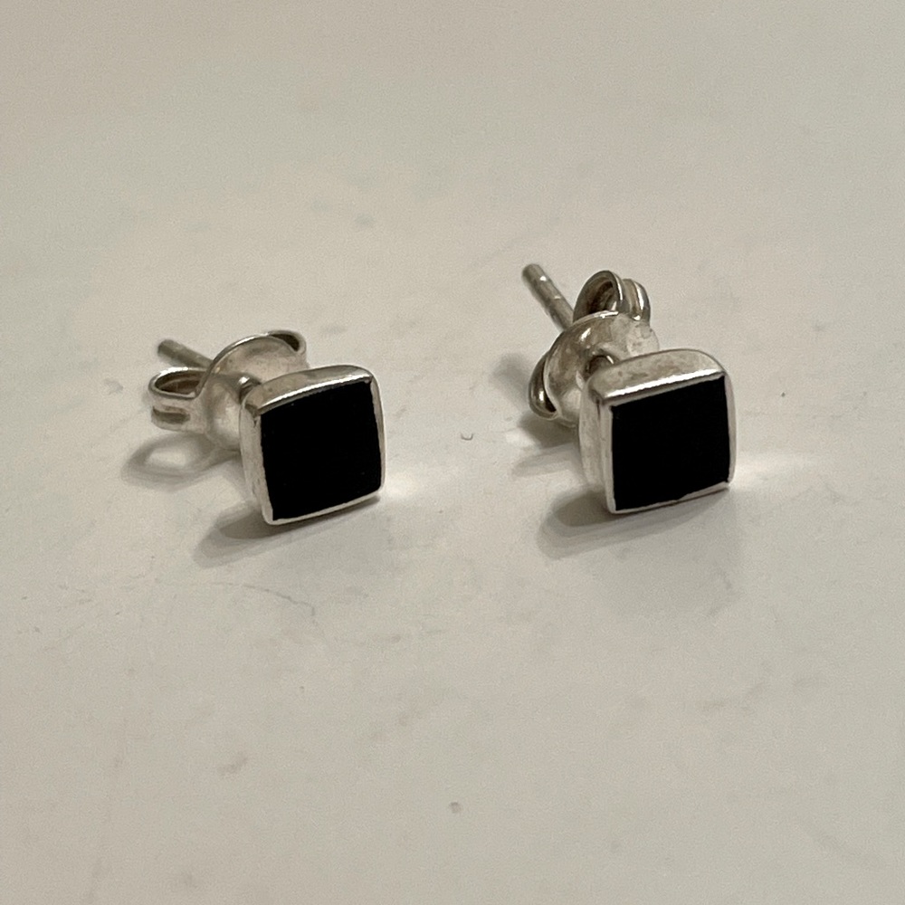 Sterling silver square black studs